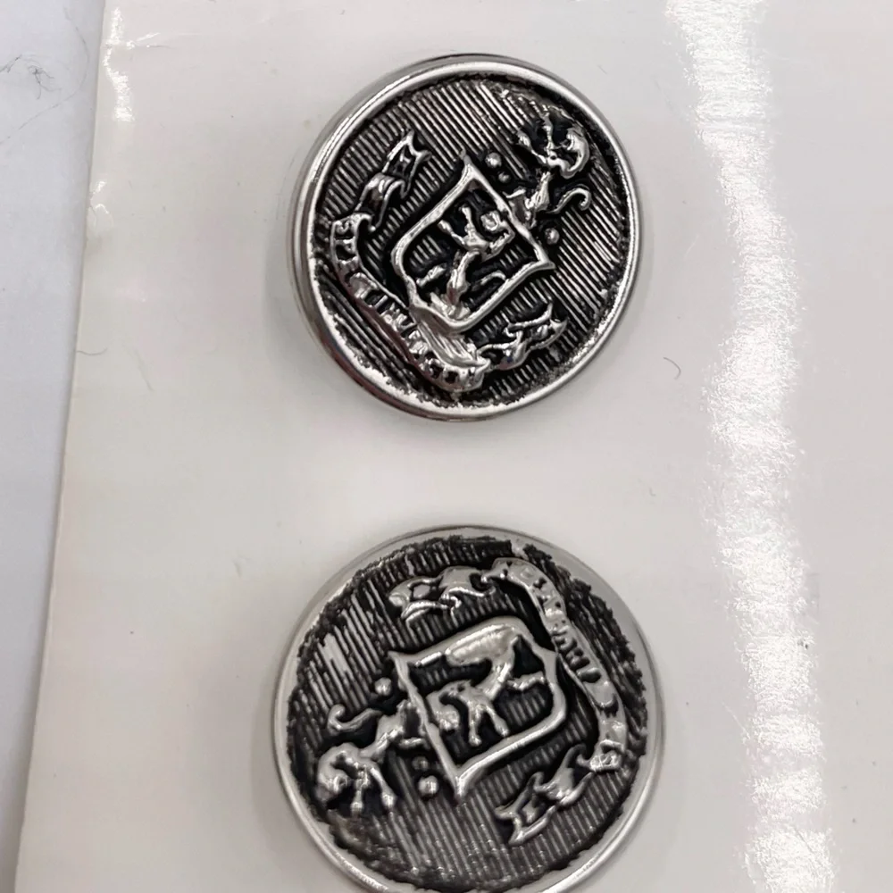 Vintage Set of 9 Buttons Royal Crown Crest Pewter Silver Multipack Lansing Sears